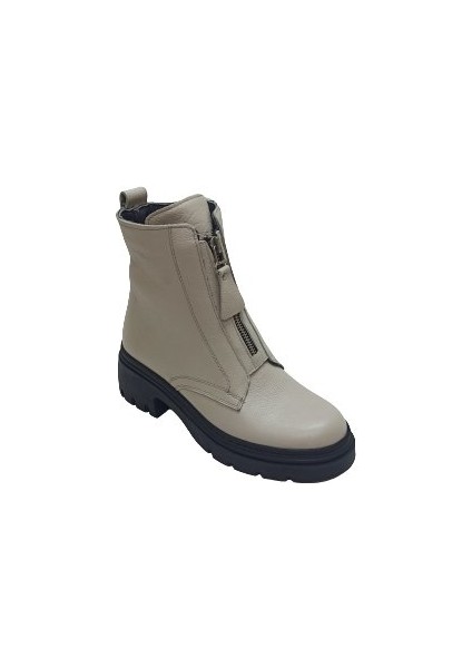 Krem Bej Deri Kadın Postal Bot Ayakkabı