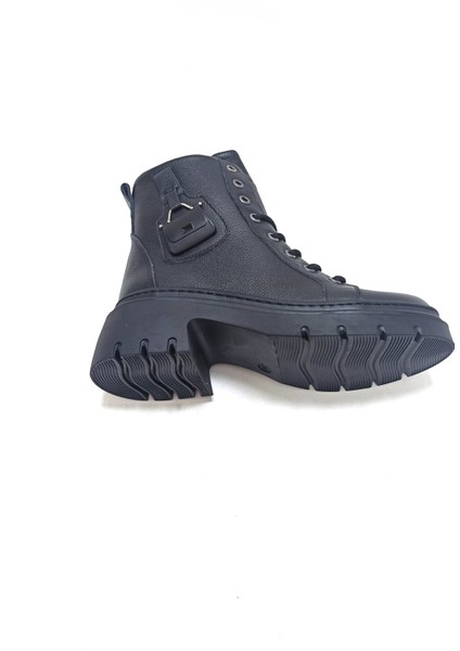 Siyah Deri Kadın Postal Bot Ayakkabı indirimleri