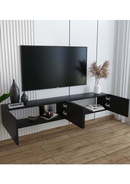 Suba home Duvara Monte Modern Minimalist Siyah Tv Ünitesi Dresuar  Mdf 160 cm