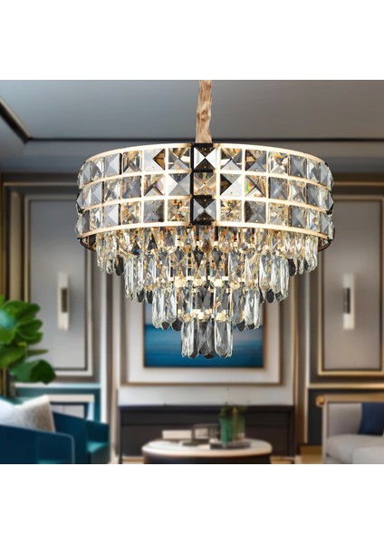 Orrel 6'lı Gold Kristal Taşlı Modern Oturma Odası Salon Sarkıt Avize
