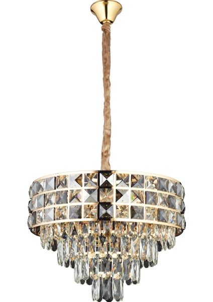 Orrel 6'lı Gold Kristal Taşlı Modern Oturma Odası Salon Sarkıt Avize