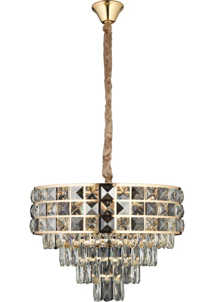 Orrel 6'lı Gold Kristal Taşlı Modern Oturma Odası Salon Sarkıt Avize