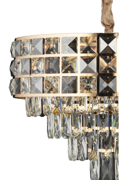 Orrel 6'lı Gold Kristal Taşlı Modern Oturma Odası Salon Sarkıt Avize