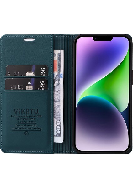 Apple iPhone15 Plus Flip Cüzdan Kılıf Pu Deri Manyetik Otomatik Emilmiş Standlı Telefon Kapağı (Yurt Dışından)