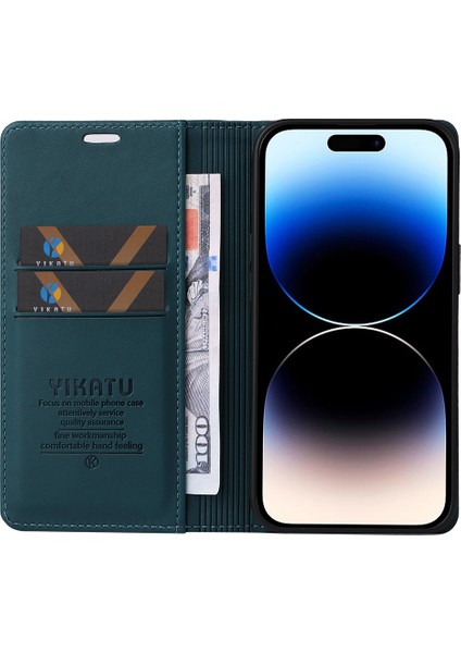 Apple iPhone15 Pro Pu Deri Cüzdan Telefon Kapağı Manyetik Kapanış Çekiş Kılıfı (Yurt Dışından)