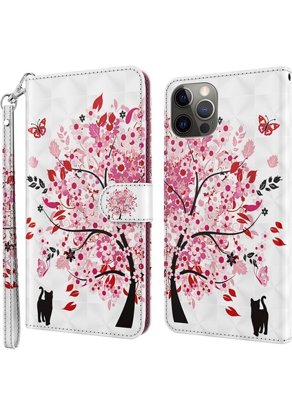 Apple iPhone15 Pro Max Pu Deri Flip Kapak, Strap ile Cüzdan Stand 3D Telefon Kılıfı (Yurt Dışından)