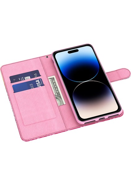 Apple iPhone15 Pro Max Pu Deri Flip Kapak, Strap ile Cüzdan Stand 3D Telefon Kılıfı (Yurt Dışından)