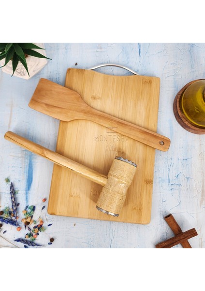3 Lü Et Döveceği Seti Et Dövücü Iki Yönlü Et Yumuşatıcı Et Dövme Kesme Tahtası ve Çevirgeç Spatula