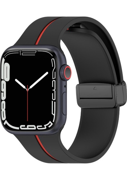 Apple Watch Ultra 2 Kordon Ribbon Line Siyah Kırmızı