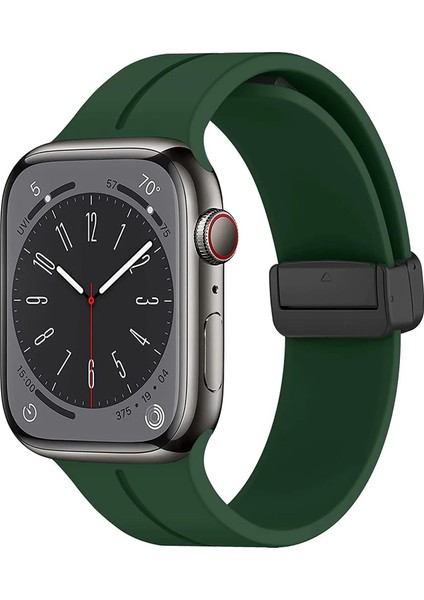 Apple Watch Series 9 45MM Kordon Ribbon Line Koyu Yeşil