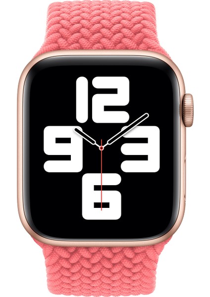 Apple Watch Series 9 45MM Kordon, (Medium Size, 147MM) Braided Solo Loop Band Pembe