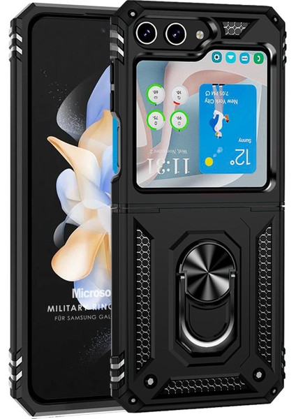 Samsung Galaxy Z Flip 5 Kılıf Military Ring Holder Siyah