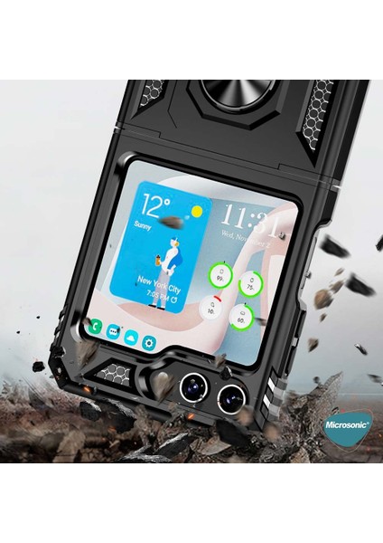 Samsung Galaxy Z Flip 5 Kılıf Military Ring Holder Siyah