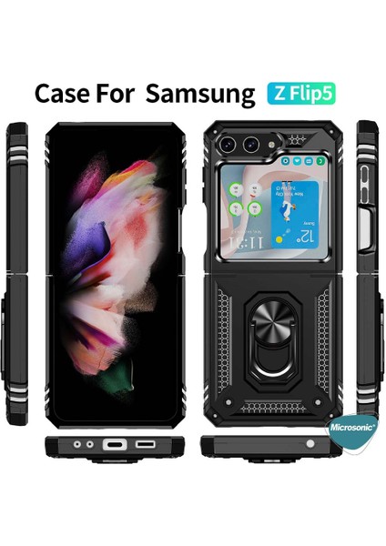 Samsung Galaxy Z Flip 5 Kılıf Military Ring Holder Siyah