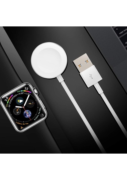Apple Watch Series 9 41MM Masaüstü Manyetik Şarj Cihazı Beyaz