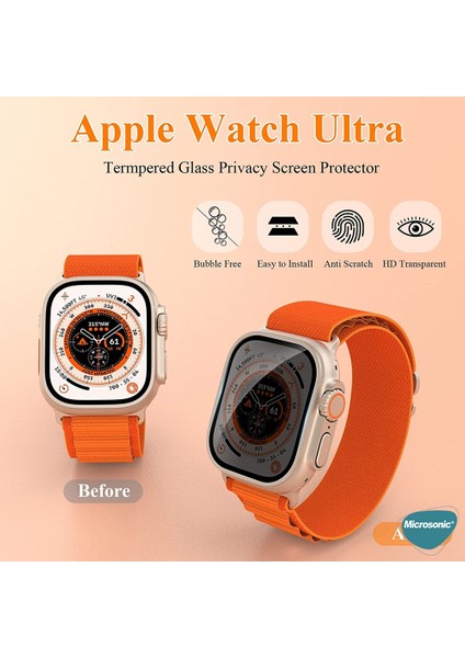 Apple Watch Ultra 2 Gizlilik Filtreli Cam Ekran Koruyucu Siyah modelleri