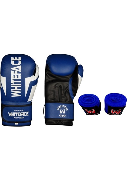 Whiteface Nova4 Boks-Kickboks-Muay Thai  Eldiveni +3,5 M Bandaj Set (Mavi-Beyaz) 8-10-12 Oz.