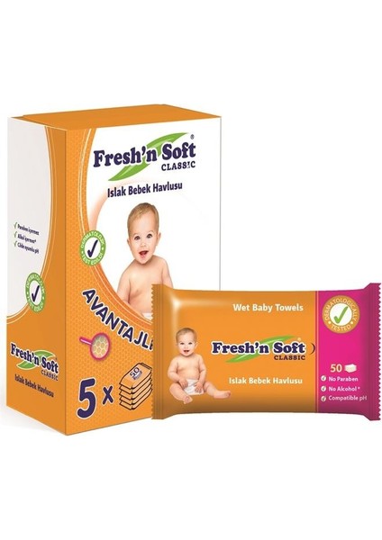 Fresh'n Soft Freshnsoft Classıc Islak Bebek Havlusu 50'li* 5 Adet