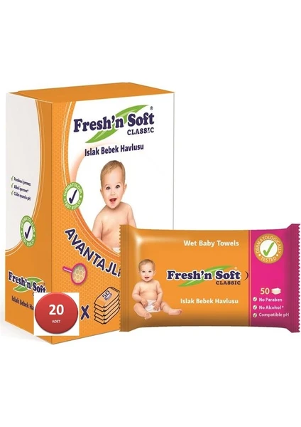 Fresh'n Soft Freshnsoft Classıc Islak Bebek Havlusu 50'li* 20 Adet