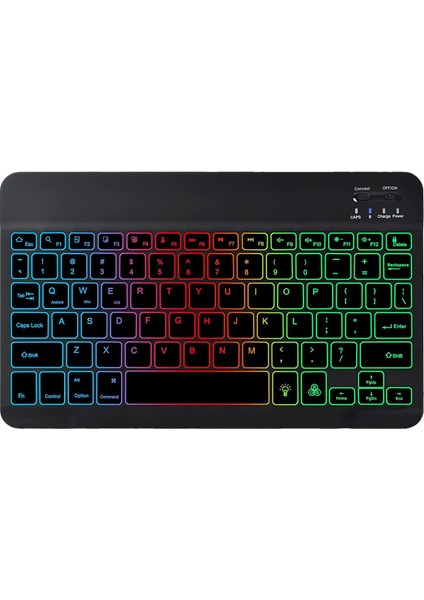 Rgb 7 Renk Rainbow Bluetooth Kablosuz Türkçe Klavye - Android Ios Windows Uyumlu - Şarjlı - 10 Inç - Multimedia - Ultra Ince Tasarım