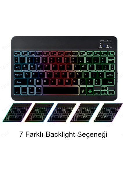 Rgb 7 Renk Rainbow Bluetooth Kablosuz Türkçe Klavye - Android Ios Windows Uyumlu - Şarjlı - 10 Inç - Multimedia - Ultra Ince Tasarım