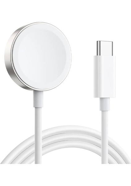Apple Watch Series 9 41MM Masaüstü Manyetik Hızlı Şarj Aygıtı - Type-C Kablosu Beyaz