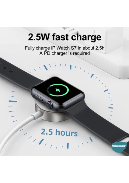 Apple Watch Series 9 41MM Masaüstü Manyetik Hızlı Şarj Aygıtı - Type-C Kablosu Beyaz