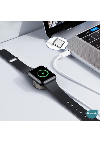 Apple Watch Series 9 41MM Masaüstü Manyetik Hızlı Şarj Aygıtı - Type-C Kablosu Beyaz