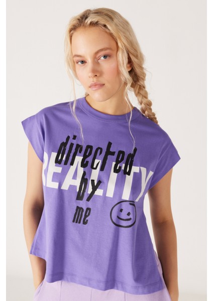 Regular Fit Normal Kesim %100 Pamuk Bisiklet Yaka Lila Tişört