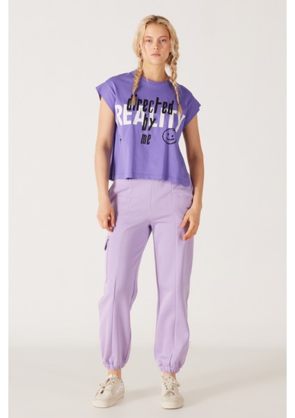 Regular Fit Normal Kesim %100 Pamuk Bisiklet Yaka Lila Tişört indirimleri