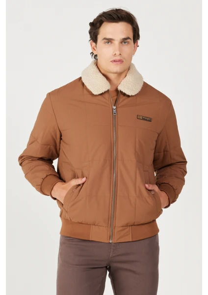 Regular Fit Normal Kesim Kahverengi Sherpa Bomber Ceket