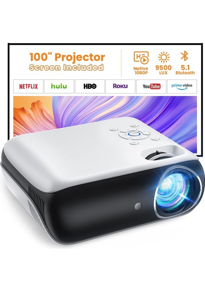1080P 9500L Taşınabilir Dış Mekan Bluetooth Film Projektörü -100 Inc