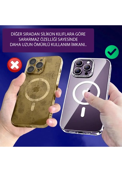 iPhone 15 Plus Uyumlu Kılıf Sararmaz Sert Şeffaf Magsafe Şarj Özellikli Toz Korumalı Slim Fit fırsatları