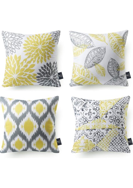 4'lü Set Yeni Yaşam Serisi Sarı ve Gri Dekoratif Kırlent Kılıfı Minder Örtüsü 18 x 18 Inç 45 x 45 cm (Yurt Dışından)