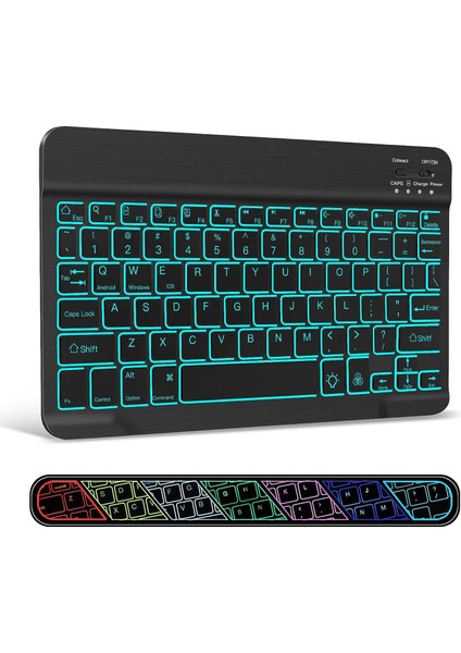 Rgb 7 Renk Bluetooth Kablosuz Türkçe Klavye - Android Ios Windows Uyumlu - Şarjlı - 10 Inç - Multimedia - Ultra Ince Tasarım