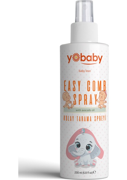Yobaby Kolay Tarama Saç Spreyi 200 ml - Avokado, Jojoba ve Badem Yağlı Bebek Saç Bakımı