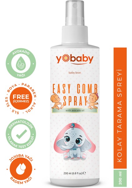 Yobaby Kolay Tarama Saç Spreyi 200 ml - Avokado, Jojoba ve Badem Yağlı Bebek Saç Bakımı fiyatları