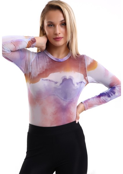 Kadın Bisiklet Yaka Uzun Kollu Altı Çıt Çıtlı Tül Body 7001-461-0006