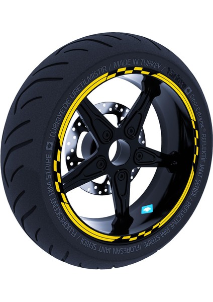 Moto Gp Yarış Bayraklı Reflektif Sarı Jant Şeridi Sticker Çınar Extreme