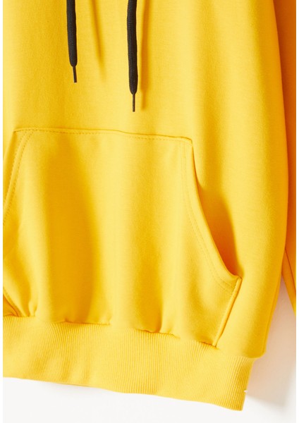 Sarı Kanguru Cepli Kapüşonlu Unisex Çocuk Sweatshirt 16786