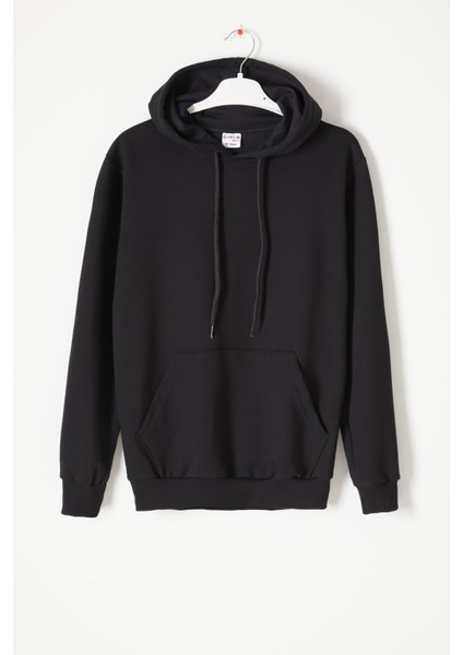 Siyah Kanguru Cepli Kapüşonlu Unisex Çocuk Sweatshirt 16780