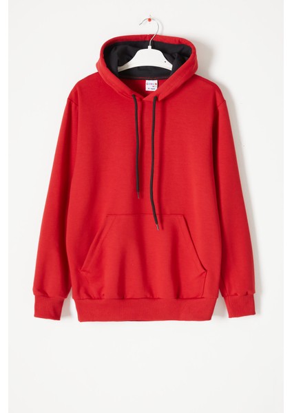 Kırmızı Kanguru Cepli Kapüşonlu Unisex Çocuk Sweatshirt 16784