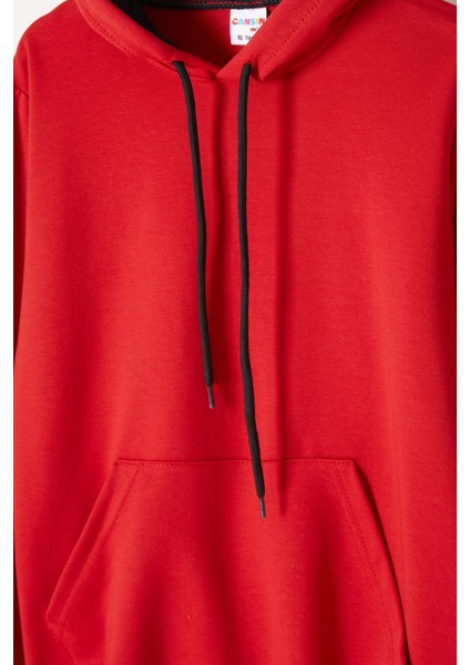 Kırmızı Kanguru Cepli Kapüşonlu Unisex Çocuk Sweatshirt 16784
