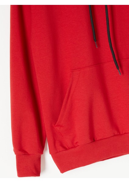 Kırmızı Kanguru Cepli Kapüşonlu Unisex Çocuk Sweatshirt 16784