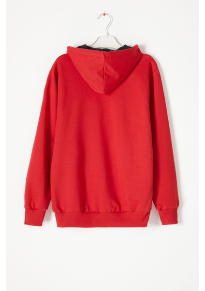 Kırmızı Kanguru Cepli Kapüşonlu Unisex Çocuk Sweatshirt 16784