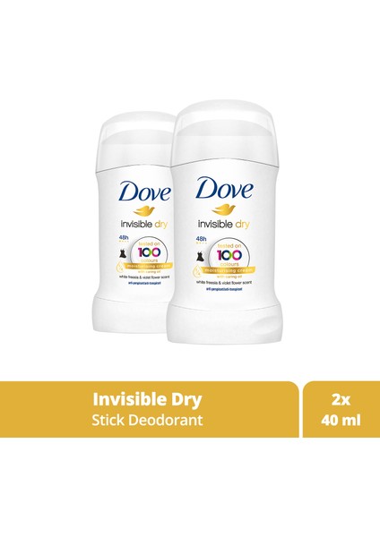 Kadın Stick Deodorant Invisible Dry 1/4 Nemlendirici Krem Etkili 40 ml x2