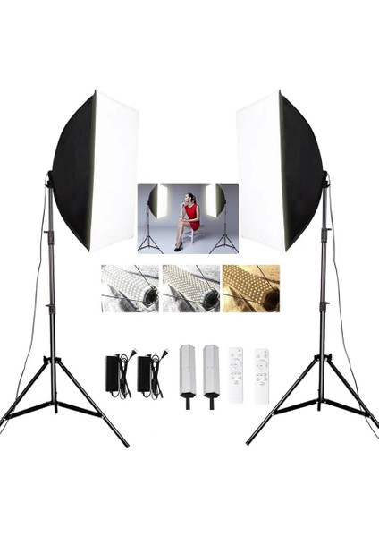 120 W 60 x 90 cm Softbox Ikili Sürekli Işık Seti 3000-5500K