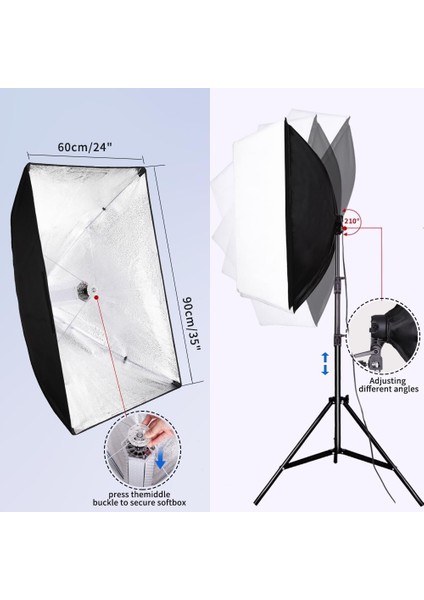 120 W 60 x 90 cm Softbox Ikili Sürekli Işık Seti 3000-5500K