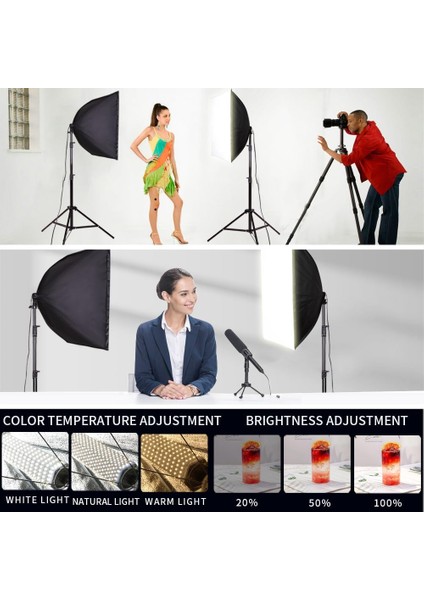 120 W 60 x 90 cm Softbox Ikili Sürekli Işık Seti 3000-5500K