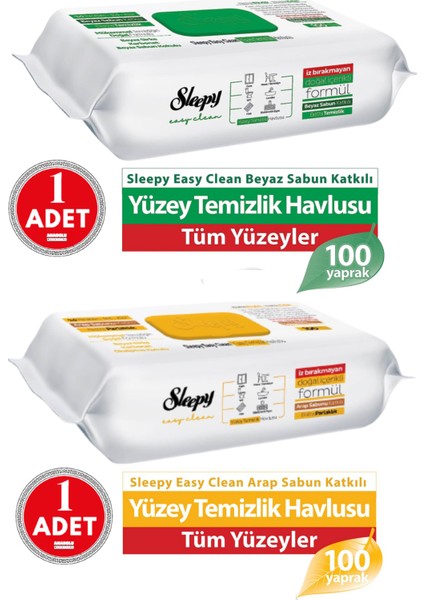 Easy Clean Yüzey Temizlik Havlusu 100'LÜ ve Arap Sabunu Katkılı 100' Lü